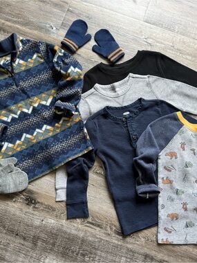 🧸 BUNDLE • Cozy Thermals & 1/4 Zip Fleece + Mittens